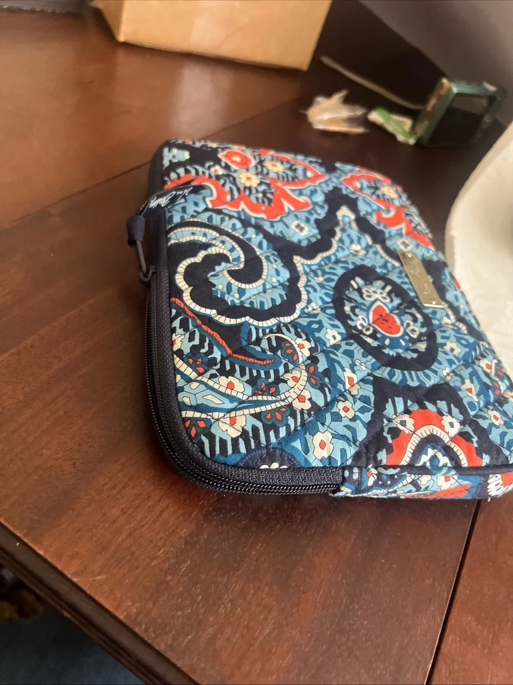 Vera Bradley Navy Floral Quilted E-Tablet Pouch with Teal & Coral Accents